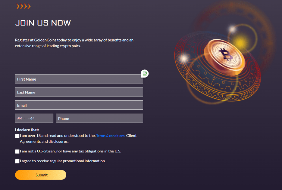 open an account with GoldenCoins